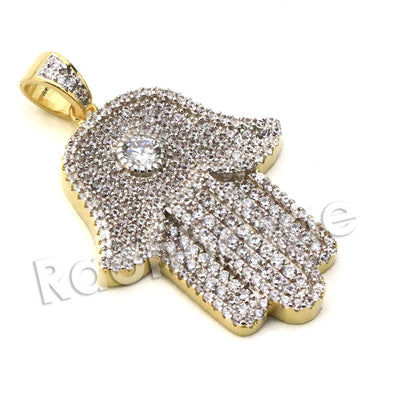 Lab diamond Micro Pave Love Hamsa Vision Pendant w/ Miami Cuban Chain BR009 - Raonhazae