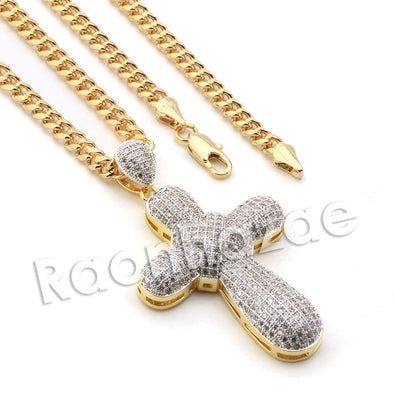 Lab diamond Micro Pave Rounded Medival Cross Pendant w/ Miami Cuban Chain BR020 - Raonhazae