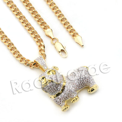 Lab diamond Micro Pave Ruff Ryders Bull Dog Pendant w/ Miami Cuban Chain BR022 - Raonhazae