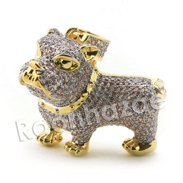 Lab diamond Micro Pave Ruff Ryders Bull Dog Pendant w/ Miami Cuban Chain BR022 - Raonhazae