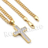 Lab diamond Micro Pave Textured Jesus Cross Pendant w/ Miami Cuban Chain BR026 - Raonhazae