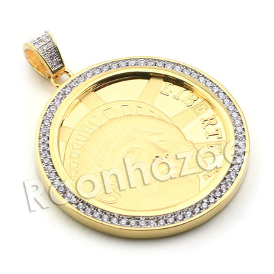 Lab diamond Micro Liberty Medallion Pendant w/ Miami Cuban Chain BR029 - Raonhazae