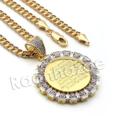 Lab diamond Micro Pave Engraved Jesus Message Pendant w/ Miami Cuban Chain BR038 - Raonhazae