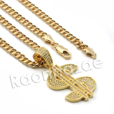 Lab diamond Micro Pave Dollar Sign w/ Miami Cuban Chain BR041 - Raonhazae