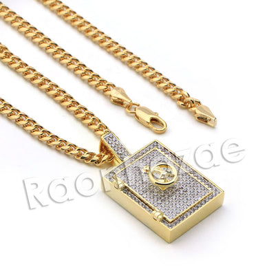 Lab diamond Micro Pave Bank Safe w/ Miami Cuban Chain BR042 - Raonhazae