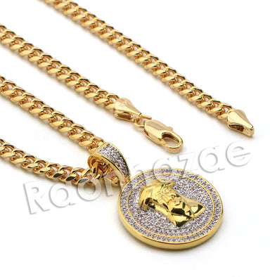 Lab diamond Micro Pave Medallion Jesus Face w/ Miami Cuban Chain BR043 - Raonhazae