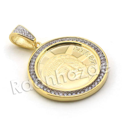 Lab diamond Micro Pave Medallion Liberty Lady Face w/ Miami Cuban Chain BR044 - Raonhazae