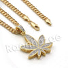 Lab diamond Micro Pave Marijuana Pendant w/ Miami Cuban Chain BR048 - Raonhazae