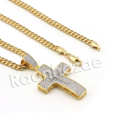 Lab diamond Micro Pave Convex Jesus Piece Pendant w/ Miami Cuban Chain BR049 - Raonhazae