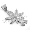 Lab diamond Micro Pave Marijuana Leaf Hands Pendant w/ Miami Cuban Chain BR053 - Raonhazae