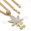 Lab diamond Micro Pave Marijuana Leaf Hands Pendant w/ Miami Cuban Chain BR053 - Raonhazae