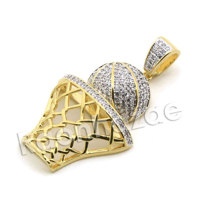 Lab diamond Micro Pave Basketball Rim Pendant w/ Miami Cuban Chain BR061 - Raonhazae