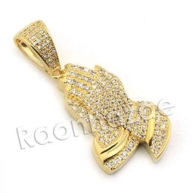 Lab diamond Micro Pave Praying Hands Pendant w/ Miami Cuban Chain BR062 - Raonhazae