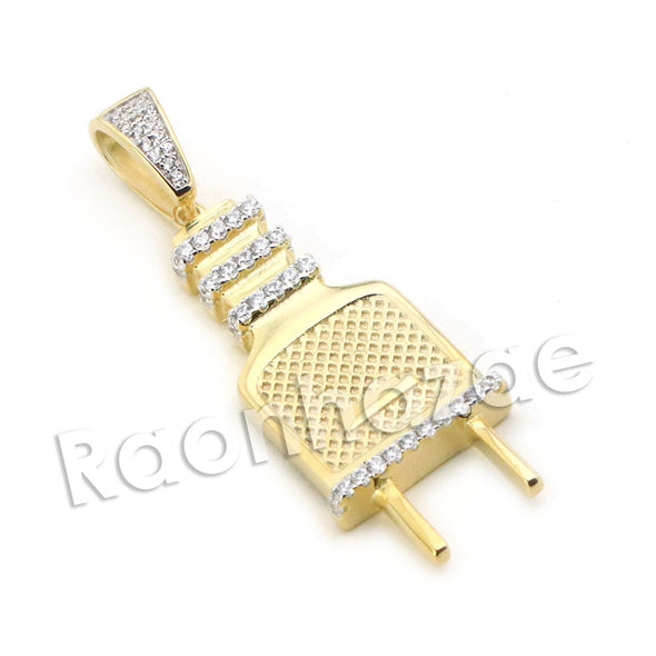 Lab diamond Micro Pave Slim Electric Plug Pendant w/ Miami Cuban Chain BR070 - Raonhazae