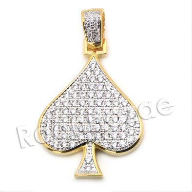 Lab diamond Micro Pave Fortune Spade Pendant w/ Miami Cuban Chain BR077 - Raonhazae