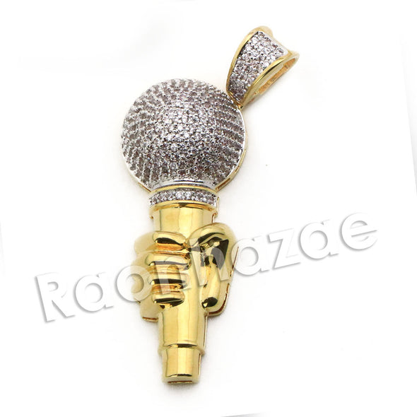 Lab diamond Micro Pave Fiend of a Microphone Pendant w/ Miami Cuban Chain BR077 - Raonhazae