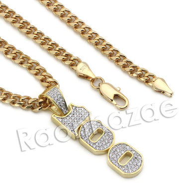 Lab diamond Micro Pave 100 Sign Pendant w/ Miami Cuban Chain BR080 - Raonhazae