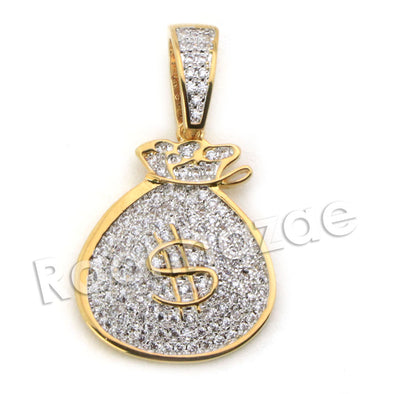 Lab diamond Micro Pave Money Bag Pendant w/ Miami Cuban Chain BR089 - Raonhazae