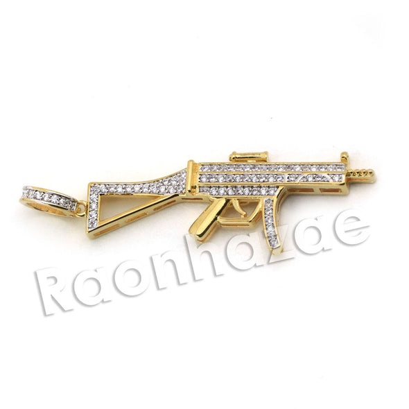 Lab diamond Micro Pave AK47 Machine Gun Pendant w/ Miami Cuban Chain BR090 - Raonhazae