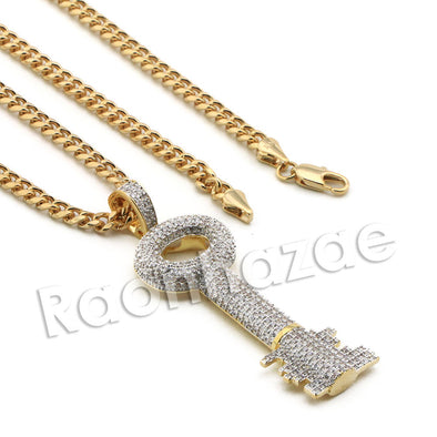 Lab diamond Micro Pave KeyPendant w/ Miami Cuban Chain BR093 - Raonhazae