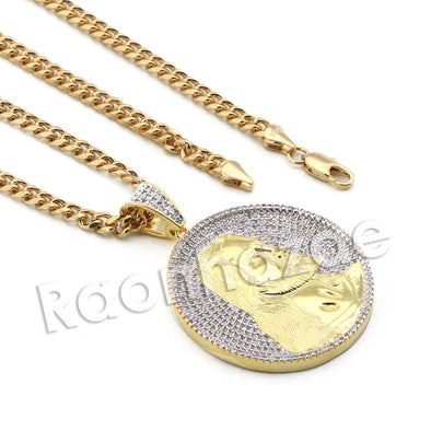 Lab diamond Micro Pave HUGE Jesus MedallionPendant w/ Miami Cuban Chain BR088 - Raonhazae