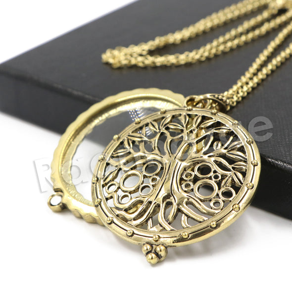 Antique Chain Tree of Life Magnifying Glass Locket Pendant Necklace - Raonhazae