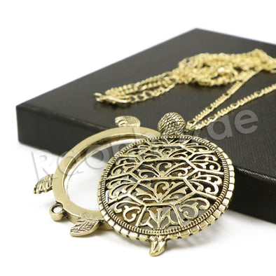 Antique Chain Vintage Turtoise Magnifying Glass Locket Pendant Necklace - Raonhazae