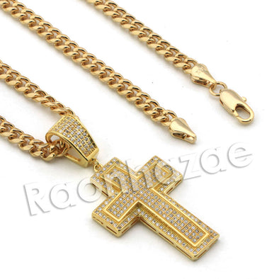 Lab diamond Micro Pave Uzi Jesus Cross w/ Miami Cuban Chain BR097 - Raonhazae