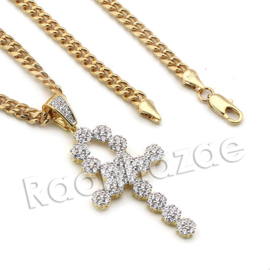 Lab diamond Micro Pave Egyptian Ankh Cross Pendant w/ Miami Cuban Chain BR102 - Raonhazae