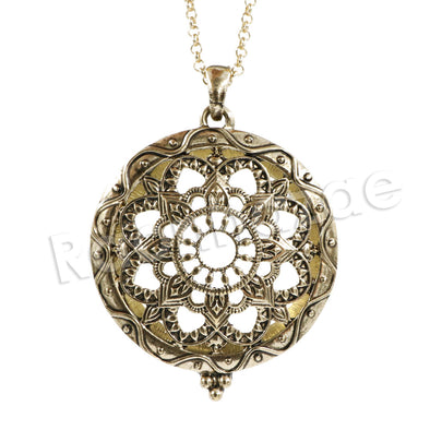 Antique Wheel of Life 5X Magnifying Glass Locket Pendant Necklace - Raonhazae