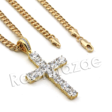 Lab diamond Micro Pave Enlighten Jesus Cross Pendant w/ Miami Cuban Chain BR104 - Raonhazae