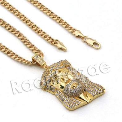 Lab diamond Micro Pave Jesus Face Pendant w/ Miami Cuban Chain BR106 - Raonhazae