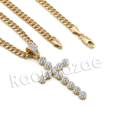 Lab diamond Micro Pave Cole Jesus Cross Pendant w/ Miami Cuban Chain BR108 - Raonhazae