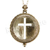 Antique Vintage Design Medallion Jesus Cross Glass 5X Magnifying Glass Locket Pendant Necklace - Raonhazae