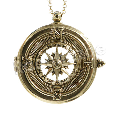 Antique Vintage Design Compass 5X Magnifying Glass Locket Pendant Necklace - Raonhazae