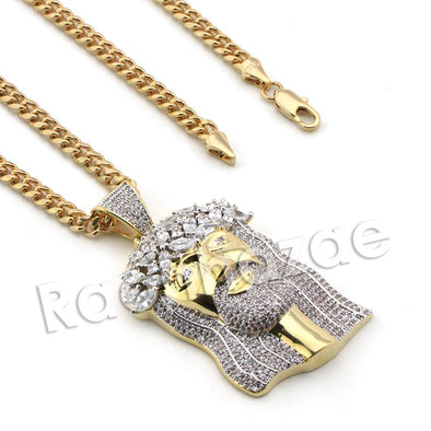 Lab diamond Micro Pave 2Pac Jesus Face Pendant w/ Miami Cuban Chain BR110 - Raonhazae