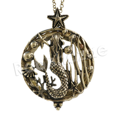 Antique Vintage Design Starry Mermaid 5x Magnifying Glass Locket Pendant Necklace - Raonhazae