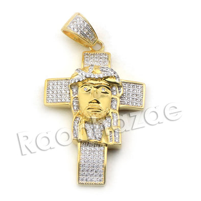 Lab diamond Micro Pave Jesus Head Cross Pendant w/ Miami Cuban Chain BR112 - Raonhazae