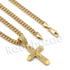 Lab diamond Micro Pave Rounded Jesus Cross Pendant w/ Miami Cuban Chain BR113 - Raonhazae