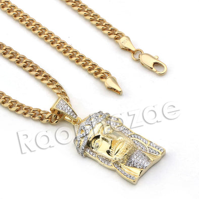 Lab diamond Micro Pave Jesus Face Pendant w/ Miami Cuban Chain BR114 - Raonhazae