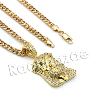 Lab diamond Micro Pave Jesus Face w/ Miami Cuban Chain BR116 - Raonhazae