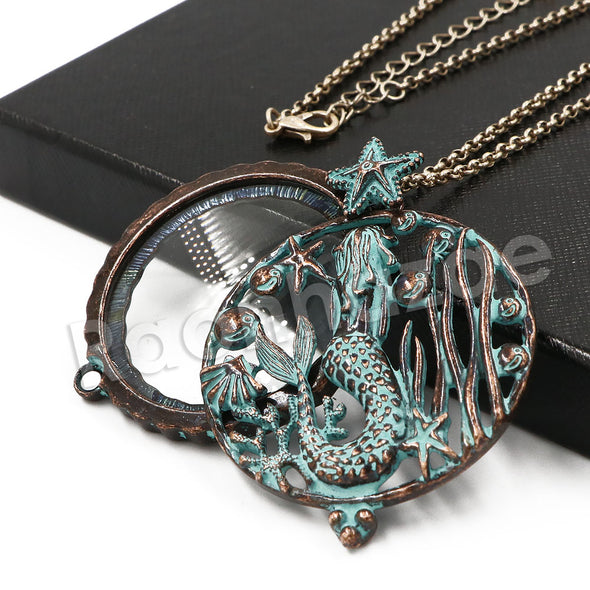 Patina Antique Vintage Design Tree of Life 5X Magnifying Glass Locket Pendant Necklace - Raonhazae