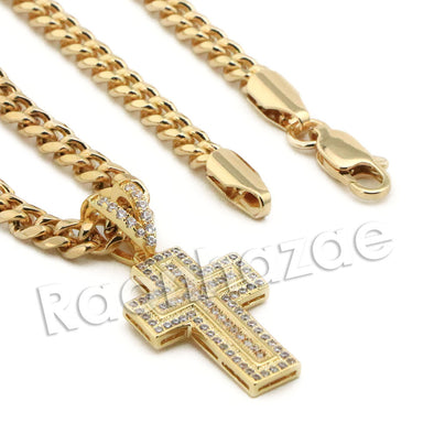 Lab diamond Micro Pave Mini Jesus Cross w/ Miami Cuban Chain BR119 - Raonhazae