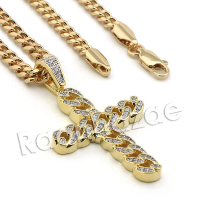 Lab diamond Micro Pave Decorated Jesus Cross w/ Miami Cuban Chain BR120 - Raonhazae