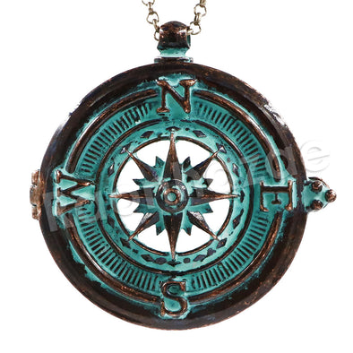 Patina Antique Vintage Desig Navigators Compass 5X Magnifying Glass Locket Pendant Necklace - Raonhazae