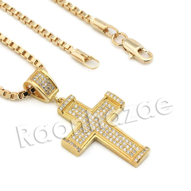Lab diamond Micro Pave Jesus Cross Pendant w/ Miami Cuban Chain BR126 - Raonhazae