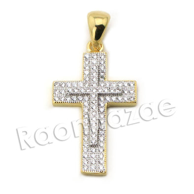 Lab diamond Micro Pave Double Jesus Cross Pendant w/ Miami Cuban Chain BR127 - Raonhazae