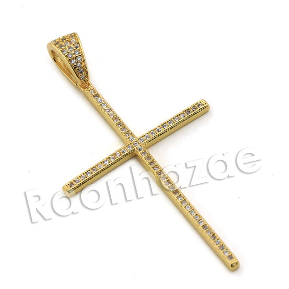 Lab diamond Micro Pave Super Thin Jesus Cross Pendant w/ Miami Cuban Chain BR128 - Raonhazae