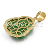 Stainless Steel Gold Smiling Chubby Buddha (Green Jade) Pendant w/Cuban Chain - Raonhazae