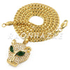 Stainless Steel Gold Emerald Eyed Panther Pendant w/Cuban Chain - Raonhazae